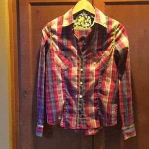 Seven 7 for all man king plaid button up western shirt cowgirl barrel roper boho